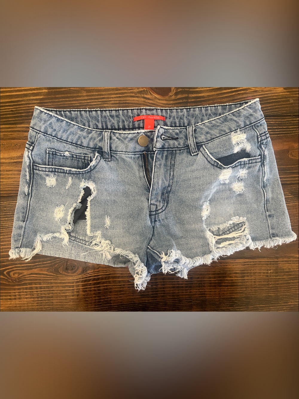 Chelsea & Violet Light Blue Distressed Denim Shorts